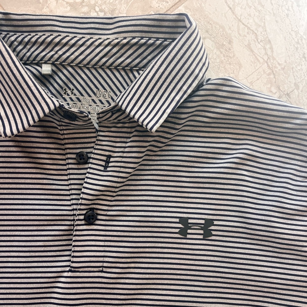 Under Armour HeatGear Men's Polo Shirt - Navy and Gray Stripe, size L